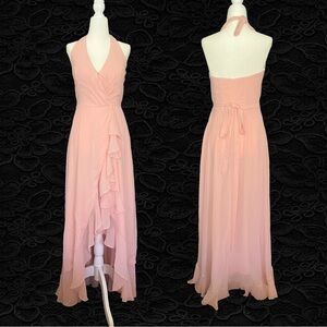 Stunning Halter Top Ruffled Evening Gown / Prom Dress